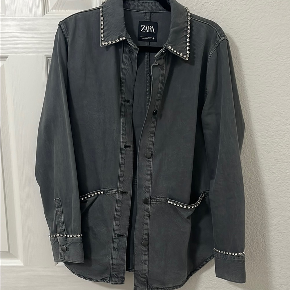 Zara Charcoal Studded Shirt Jacket